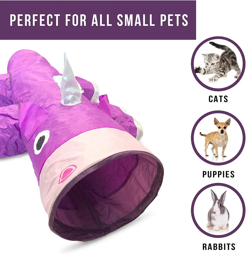 Pet Craft Supply Magic Mewnicorn - Túnel para gato con cuerda de plumas arrugadas para gatos, conejos, gatitos y perros para pasear y cazar
