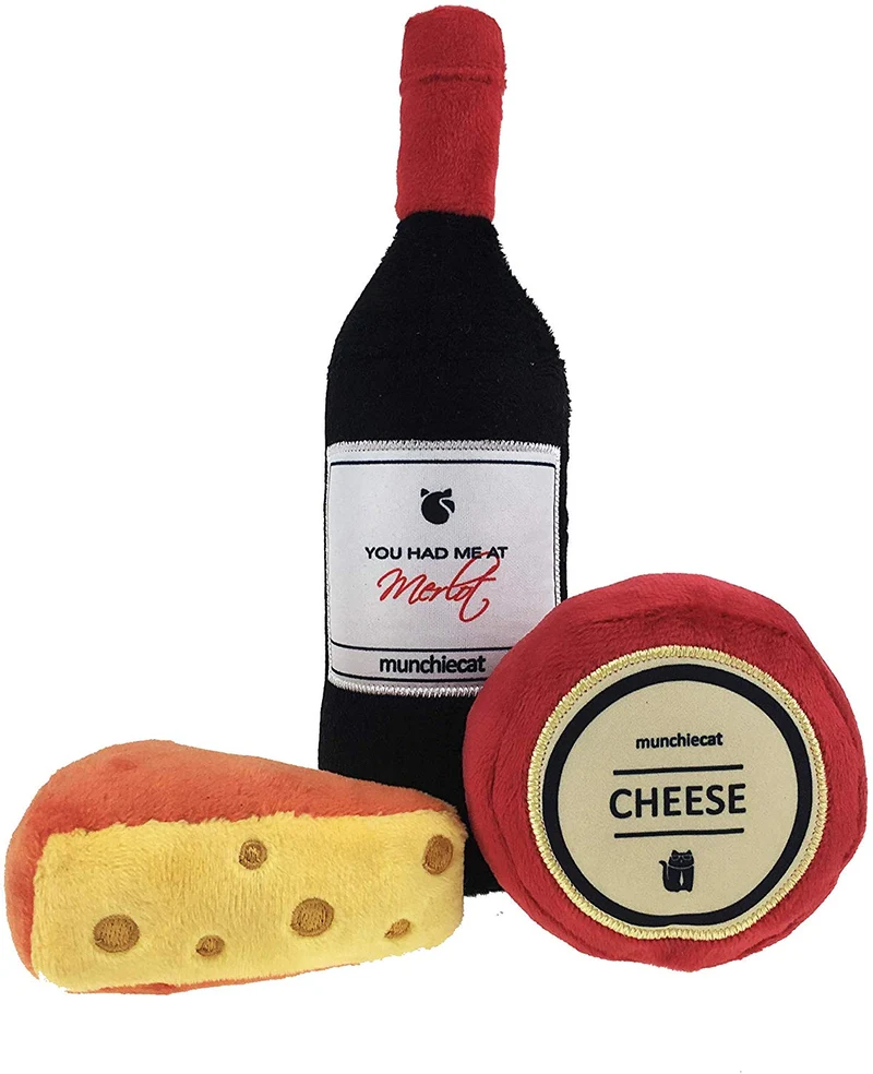 munchiecat Wine and Cheese Toys for Cats | Unique Gift for Cat Adoption, Wine Lovers, Housewarming Gift