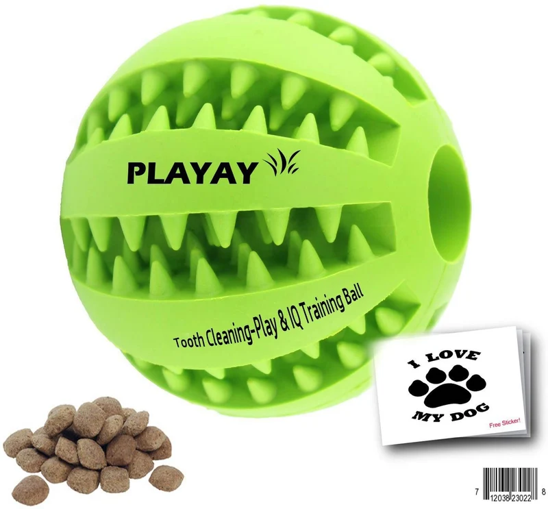 TOY IQ pelota para perros y gatos [objeto Dental] [Resistente a mordidas] Durable No tóxico- sin BPA potente limpiador de dientes Juguete de perros bolas para mascotas entrenamiento CI/juegos/masticación, goma suave, rebota, tamaño de la bola de tenis