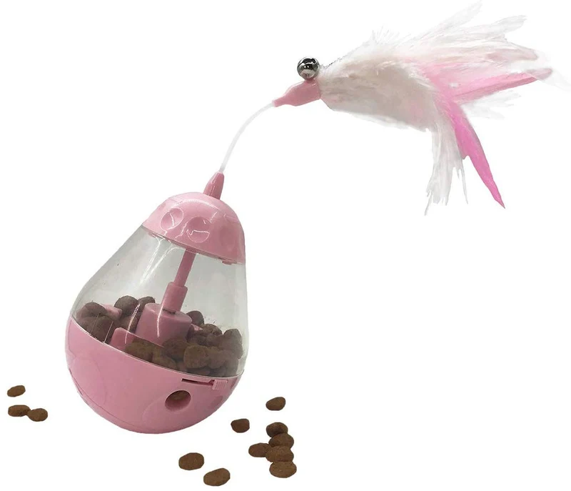 ALBOLET PET Juguete para gato, bola con fugas, rompecabezas de gato, juguete interactivo con pluma de gato con vaso de juguete