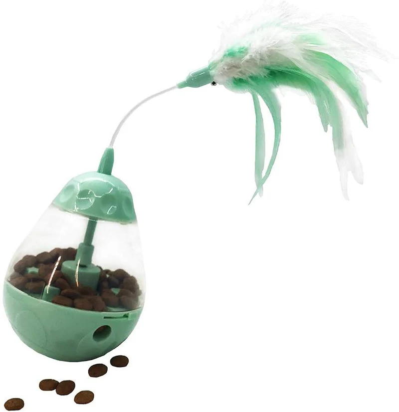 ALBOLET PET Juguete para gato, bola con fugas, rompecabezas de gato, juguete interactivo con pluma de gato con vaso de juguete