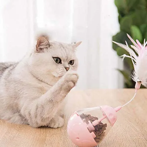 ALBOLET PET Juguete para gato, bola con fugas, rompecabezas de gato, juguete interactivo con pluma de gato con vaso de juguete