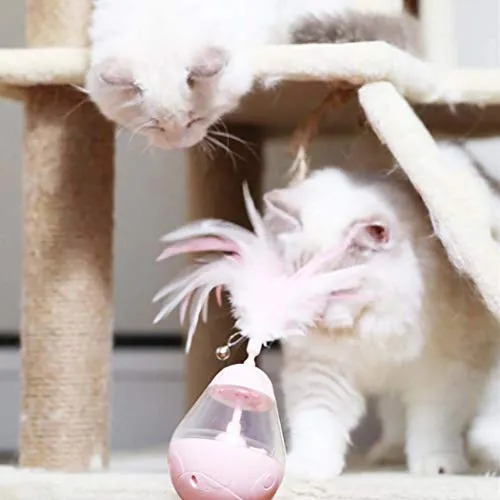 ALBOLET PET Juguete para gato, bola con fugas, rompecabezas de gato, juguete interactivo con pluma de gato con vaso de juguete
