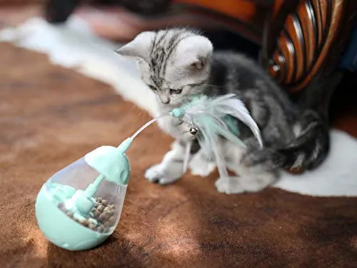 ALBOLET PET Juguete para gato, bola con fugas, rompecabezas de gato, juguete interactivo con pluma de gato con vaso de juguete