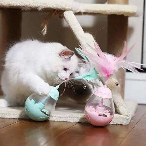 ALBOLET PET Juguete para gato, bola con fugas, rompecabezas de gato, juguete interactivo con pluma de gato con vaso de juguete