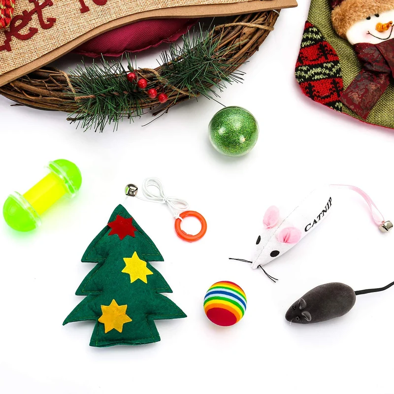 Pawz Road Pet Cat Feliz Navidad Set De Regalo 6 juguetes 1 Paquete calcetín forma cat Teaser Presents