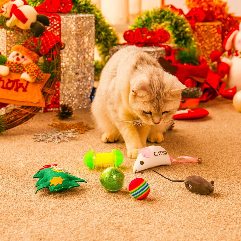 Pawz Road Pet Cat Feliz Navidad Set De Regalo 6 juguetes 1 Paquete calcetín forma cat Teaser Presents