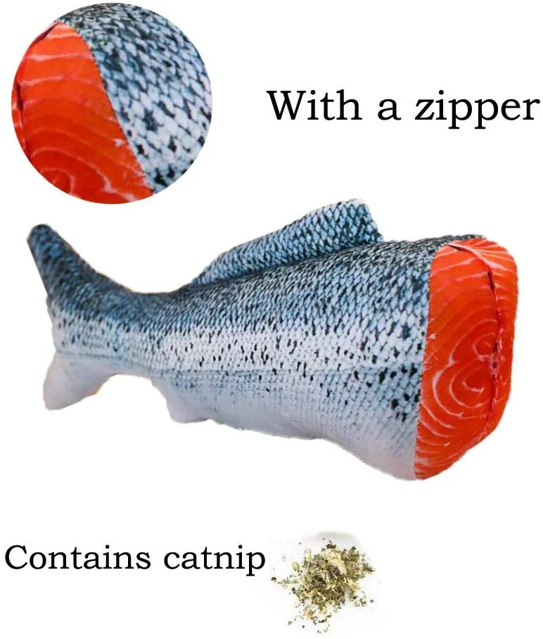 pepoot 30CM/11.8” Catnip Toys Cat Toys Kitten Fish Toys with Zipper Plush Fishes Replaceable Catnip Interactive Pets Chew Toys for Kitty Pet Supplies