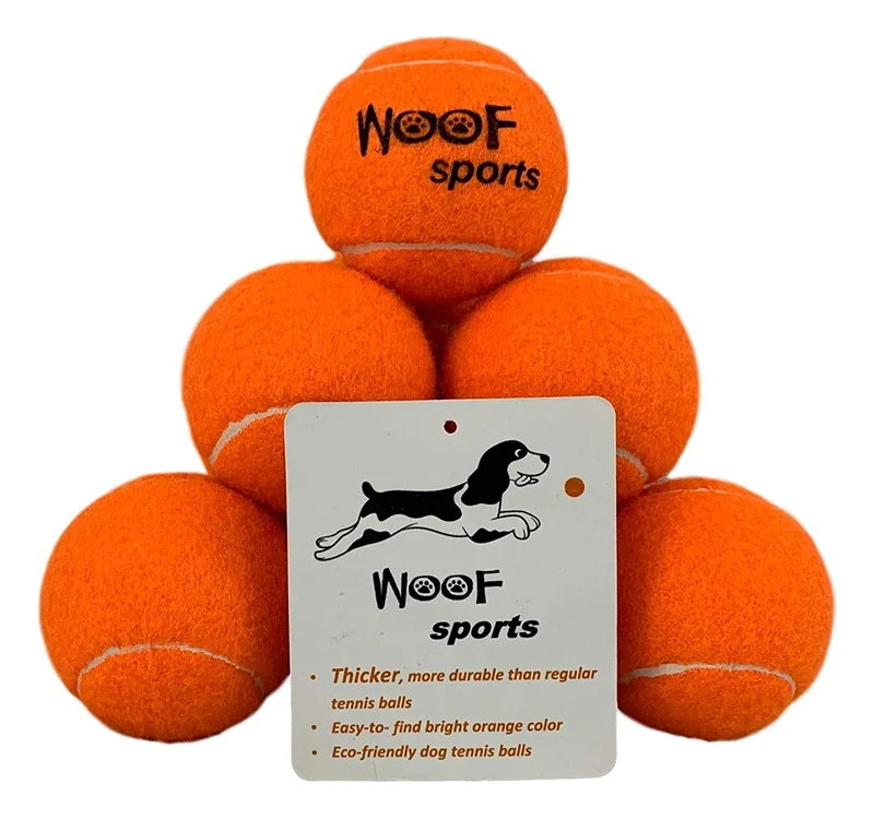 Woof Sports Pet pelotas de tenis – 12 Bolas de ecofriendly y malla bolsa. Sólo el Derecho Cantidad de rebote, easy-to-see Naranja y ideal para pelota lanzadores