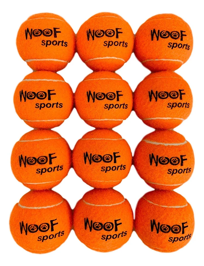 Woof Sports Pet pelotas de tenis – 12 Bolas de ecofriendly y malla bolsa. Sólo el Derecho Cantidad de rebote, easy-to-see Naranja y ideal para pelota lanzadores