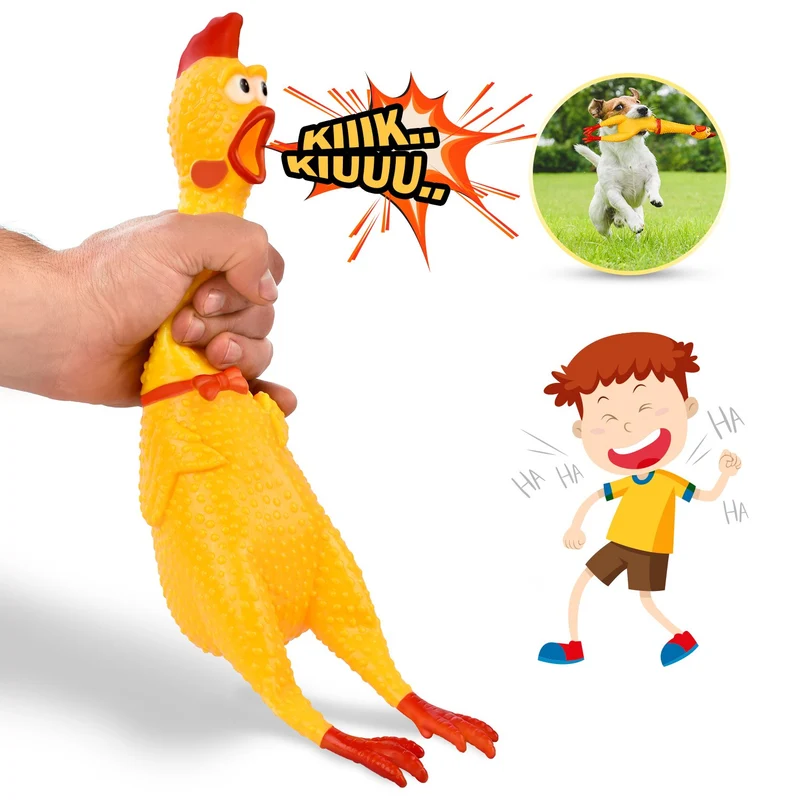 Divertido goma de 15" gritando pollo juguete para niños y mascotas – muy duradero y divertido pollo Perro Chew Squeaky Toy – Silly apretar y emite sonido novedad Idea de regalo – colores vibrantes y Wacky diseño