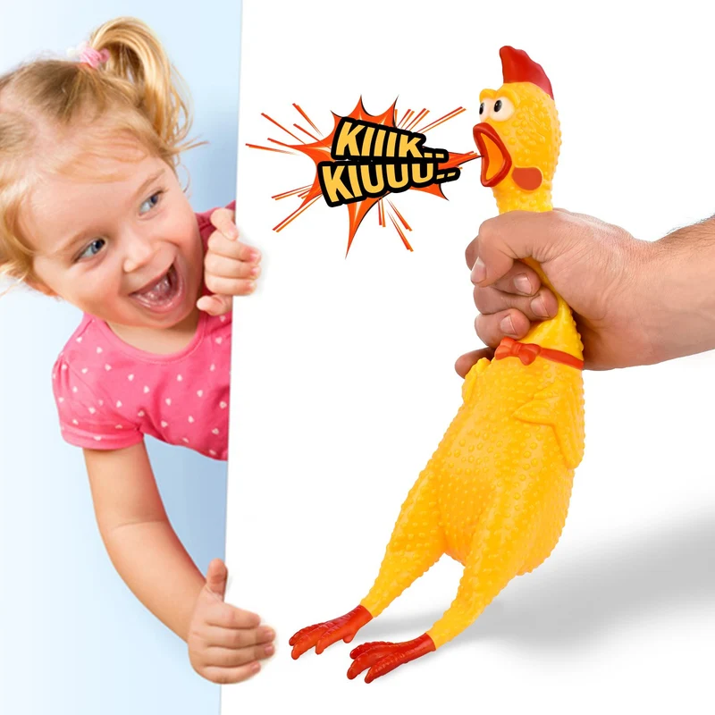 Divertido goma de 15" gritando pollo juguete para niños y mascotas – muy duradero y divertido pollo Perro Chew Squeaky Toy – Silly apretar y emite sonido novedad Idea de regalo – colores vibrantes y Wacky diseño