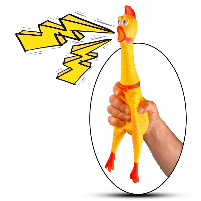 Divertido goma de 15" gritando pollo juguete para niños y mascotas – muy duradero y divertido pollo Perro Chew Squeaky Toy – Silly apretar y emite sonido novedad Idea de regalo – colores vibrantes y Wacky diseño