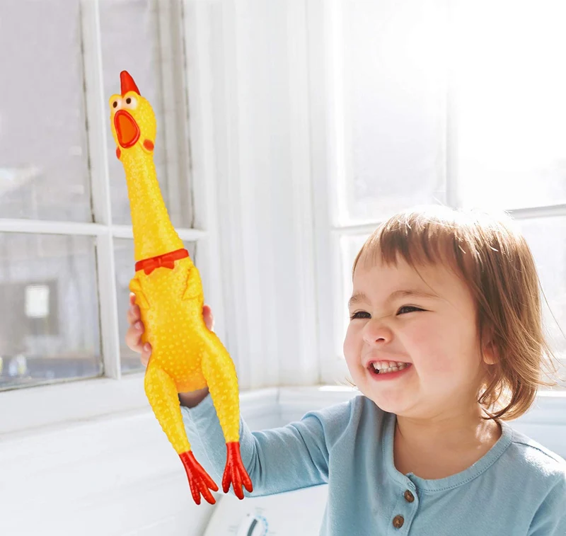 Divertido goma de 15" gritando pollo juguete para niños y mascotas – muy duradero y divertido pollo Perro Chew Squeaky Toy – Silly apretar y emite sonido novedad Idea de regalo – colores vibrantes y Wacky diseño