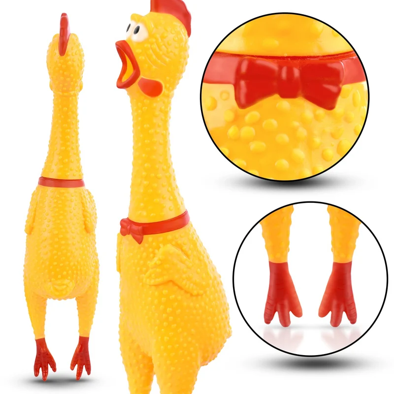 Divertido goma de 15" gritando pollo juguete para niños y mascotas – muy duradero y divertido pollo Perro Chew Squeaky Toy – Silly apretar y emite sonido novedad Idea de regalo – colores vibrantes y Wacky diseño