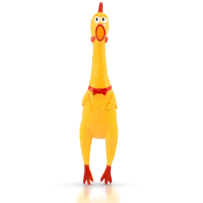 Divertido goma de 15" gritando pollo juguete para niños y mascotas – muy duradero y divertido pollo Perro Chew Squeaky Toy – Silly apretar y emite sonido novedad Idea de regalo – colores vibrantes y Wacky diseño