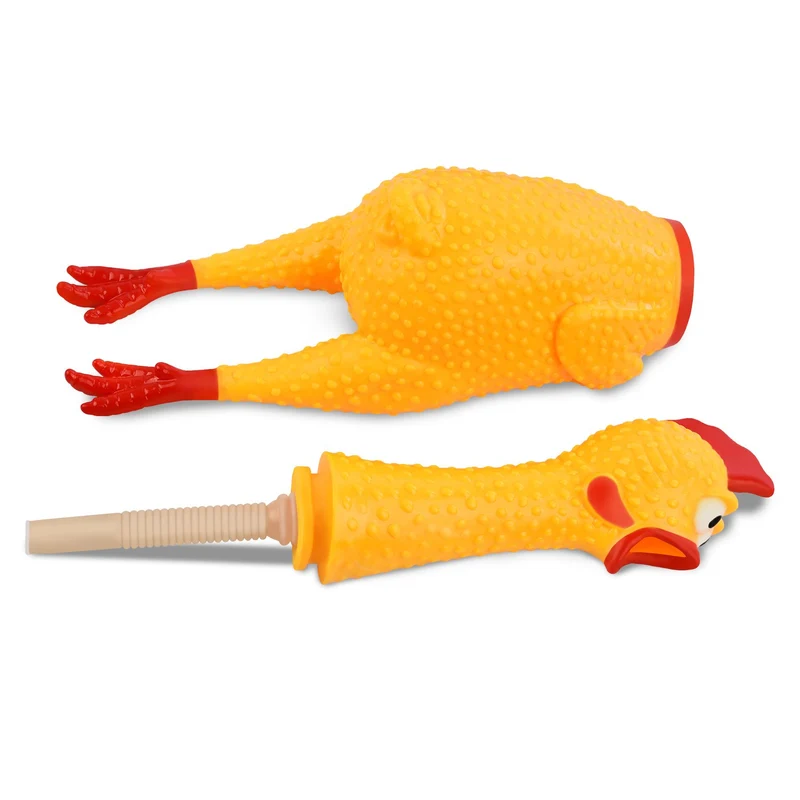 Divertido goma de 15" gritando pollo juguete para niños y mascotas – muy duradero y divertido pollo Perro Chew Squeaky Toy – Silly apretar y emite sonido novedad Idea de regalo – colores vibrantes y Wacky diseño