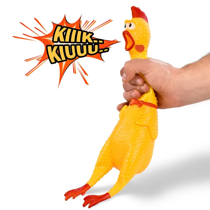 Divertido goma de 15" gritando pollo juguete para niños y mascotas – muy duradero y divertido pollo Perro Chew Squeaky Toy – Silly apretar y emite sonido novedad Idea de regalo – colores vibrantes y Wacky diseño