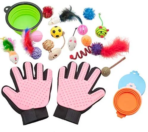 Fashion's Talk Kitten surtido de 4 niveles de torres de juguete interactivo, cepillo de aseo para gatos, pluma de gato, 2 vías de túnel, cubierta de lata de gato, cuenco de agua portátil para gato, cachorro, gatito