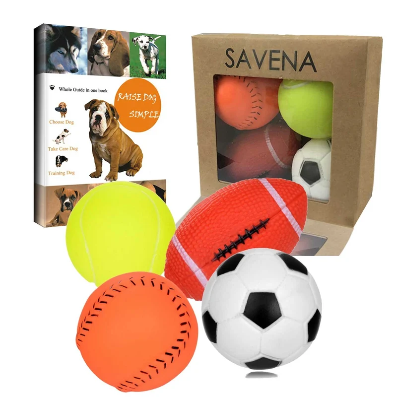 Bola para perro Savena Squeaky – Nueva actualización hecha por material no tóxico sin olor ambiental Juguete antimordeduras resistente a mordeduras, libro electrónico para levantar perros incluido