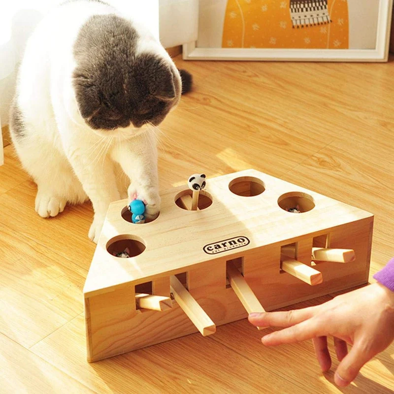 Volwco - Juguete interactivo de madera maciza con diseño de gato