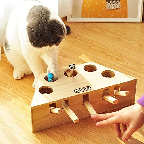 Volwco - Juguete interactivo de madera maciza con diseño de gato