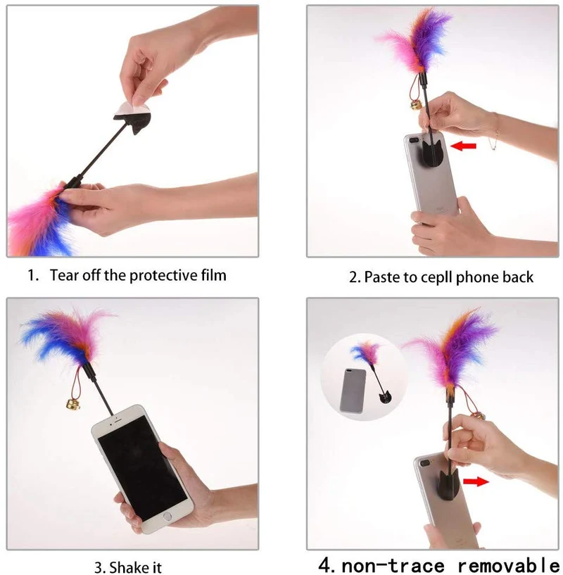 Yisilin Selfie Cat, gato selfie stick con divertido pluma Teaser para atraer la atención de gato, reutilizable y extraíble, libre de daños, compatible con todos los modelos de iPhone Sumsung Google Huawei Smartphone Tablet