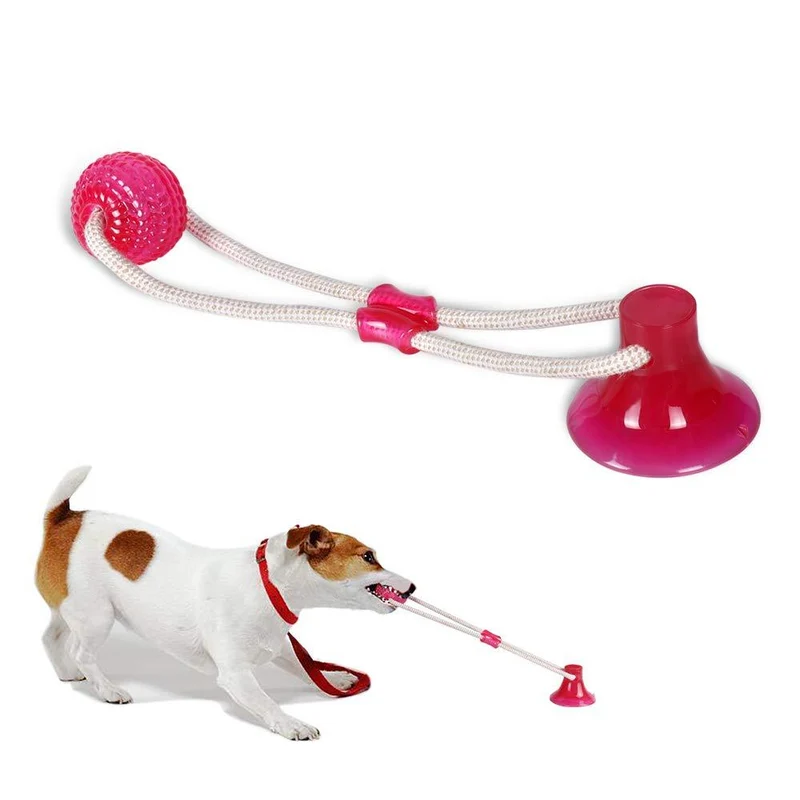 Abbyhouse Juguete para masticar pelotas de perro, cuerda interactiva multifunción con ventosa, bola de limpieza de dientes