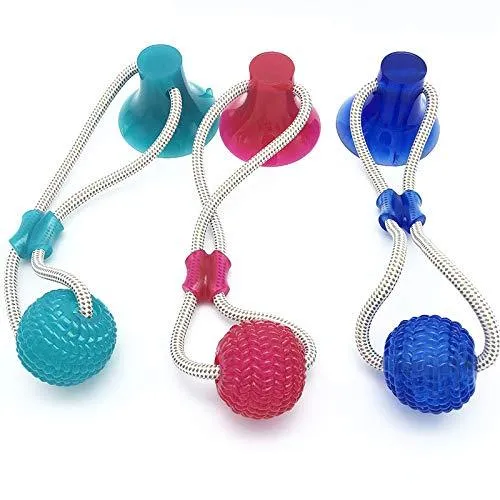 Abbyhouse Juguete para masticar pelotas de perro, cuerda interactiva multifunción con ventosa, bola de limpieza de dientes