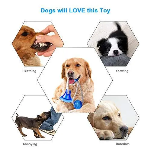 Abbyhouse Juguete para masticar pelotas de perro, cuerda interactiva multifunción con ventosa, bola de limpieza de dientes