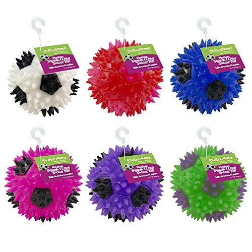 Gnawsome 3.5” Squeak & Light Soccer Ball Dog Toy - Medium, Cleans Teeth and Promotes Dental and Gum Health for Your Pet, Colors Will Vary