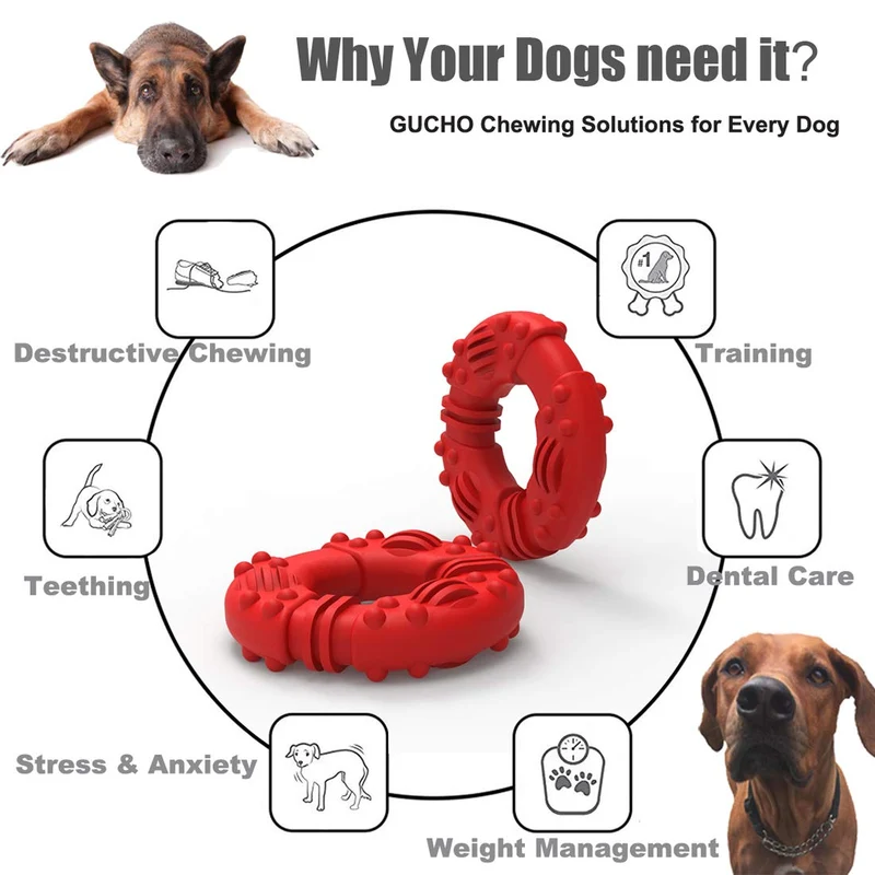 Juguetes para masticar perros GUCHO duraderos para masticadores agresivos. Garantía de reemplazo de por vida. Juguetes para perros indestructibles de nailon resistente para perros medianos y grandes, juguetes de entrenamiento perfecto para dentición.