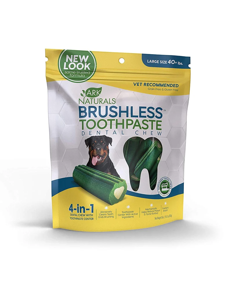 Ark Naturals Brushless Toothpaste, Dog Dental Chews for Large Breeds, Vet Recommended for Plaque, Bacteria & Tartar Control