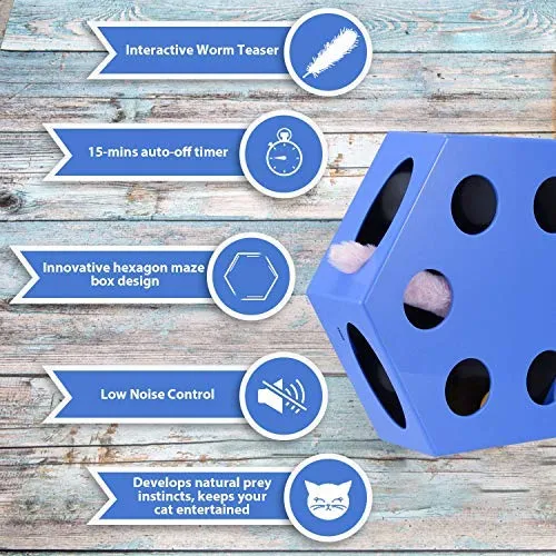 YUEJING - Temporizador interactivo para gatos, juguete para gatos con gusano giratorio, juguete para gatitos automático, juguete eléctrico para gatos, estimulador de bajo nivel de ruido, instintos de caza y sentido