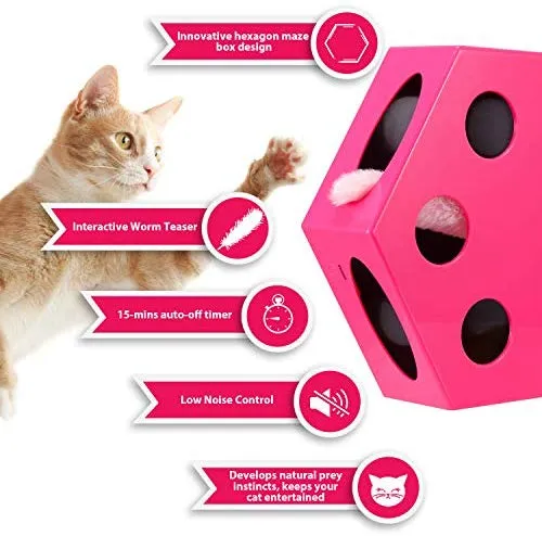 YUEJING - Temporizador interactivo para gatos, juguete para gatos con gusano giratorio, juguete para gatitos automático, juguete eléctrico para gatos, estimulador de bajo nivel de ruido, instintos de caza y sentido