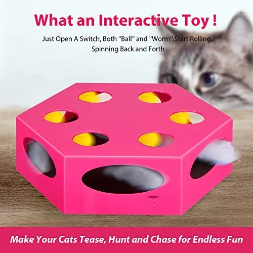 YUEJING - Temporizador interactivo para gatos, juguete para gatos con gusano giratorio, juguete para gatitos automático, juguete eléctrico para gatos, estimulador de bajo nivel de ruido, instintos de caza y sentido