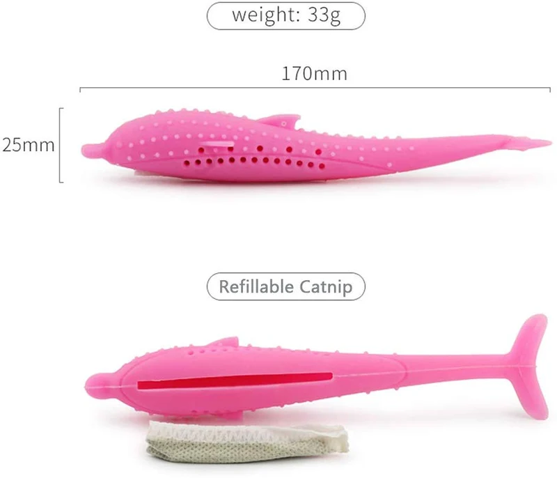 Eutreec - Juguetes para gatos interactivos, forma de pez gato, cepillo de dientes rellenable, silicio de peces, dientes de silicona, suministros para masticar mascotas, para gatitos y gatos