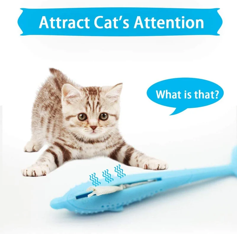 Eutreec - Juguetes para gatos interactivos, forma de pez gato, cepillo de dientes rellenable, silicio de peces, dientes de silicona, suministros para masticar mascotas, para gatitos y gatos