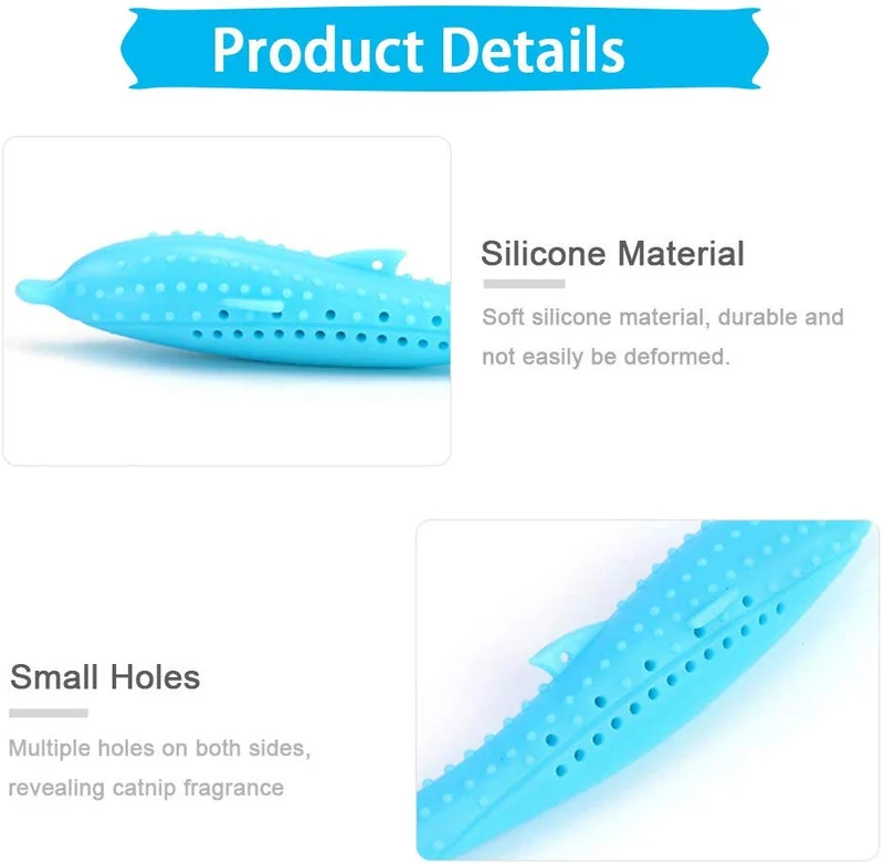 Eutreec - Juguetes para gatos interactivos, forma de pez gato, cepillo de dientes rellenable, silicio de peces, dientes de silicona, suministros para masticar mascotas, para gatitos y gatos