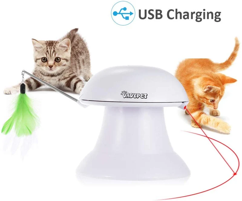 DADYPET – Juguete láser para gato, 2 en 1, automático, no portátil, juguete para gato y juguete interactivo de plumas, juguete con luz giratoria para gatos y perros