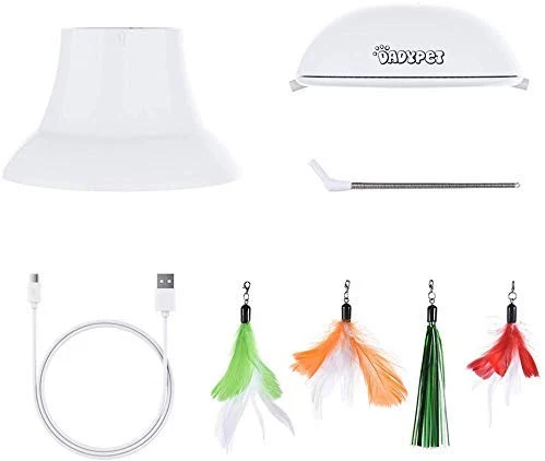 DADYPET – Juguete láser para gato, 2 en 1, automático, no portátil, juguete para gato y juguete interactivo de plumas, juguete con luz giratoria para gatos y perros