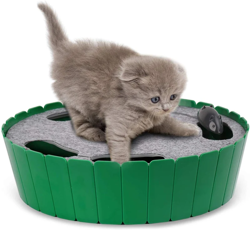 Pawaboo Ratón electrónico de juguete para gato, juguete bromista interactivo superior para gato o mascotas, ratón electrónico para jugar escondite, juguete de caza para gatito, para ejercitar mascotas, Verde