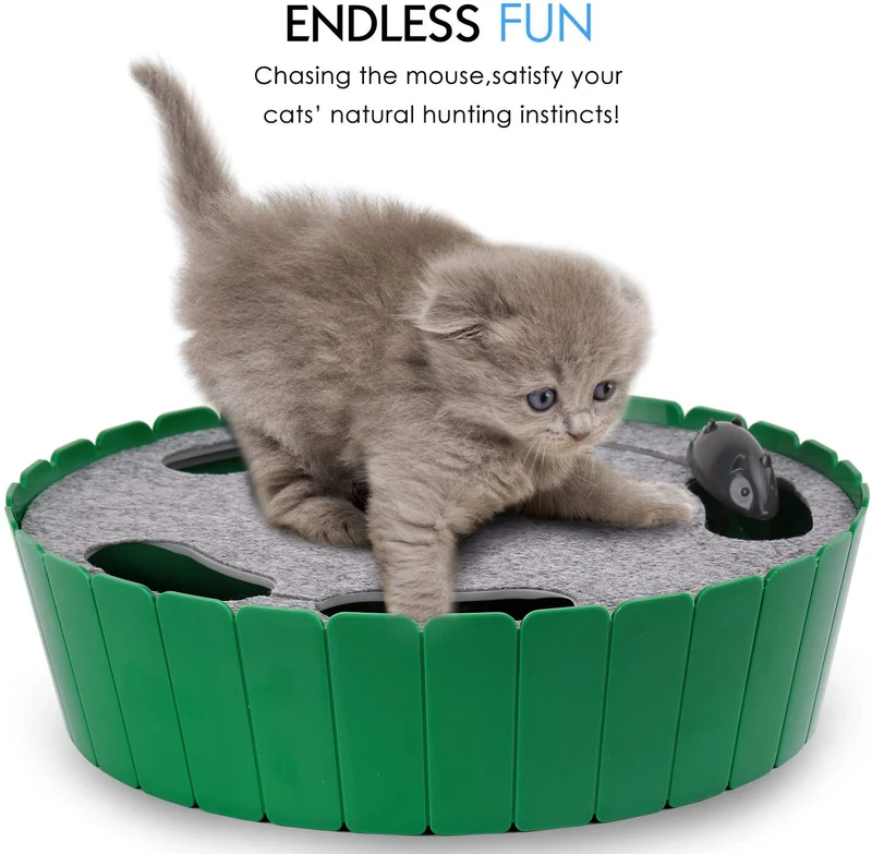 Pawaboo Ratón electrónico de juguete para gato, juguete bromista interactivo superior para gato o mascotas, ratón electrónico para jugar escondite, juguete de caza para gatito, para ejercitar mascotas, Verde