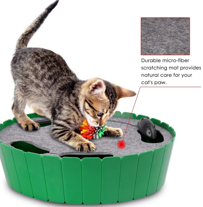 Pawaboo Ratón electrónico de juguete para gato, juguete bromista interactivo superior para gato o mascotas, ratón electrónico para jugar escondite, juguete de caza para gatito, para ejercitar mascotas, Verde