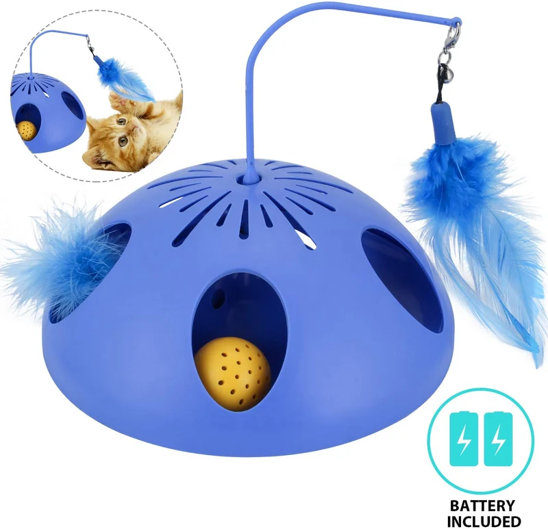 Juguetes interactivos para gatos Wingpet – Juguete automático para gato y ejercitador para gatitos con varita de plumas, pluma giratoria y pista de bolas de gato, ideal para el entretenimiento de gatos, entrenamiento o caza