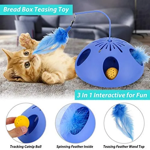 Juguetes interactivos para gatos Wingpet – Juguete automático para gato y ejercitador para gatitos con varita de plumas, pluma giratoria y pista de bolas de gato, ideal para el entretenimiento de gatos, entrenamiento o caza