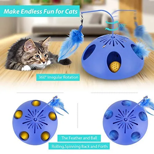 Juguetes interactivos para gatos Wingpet – Juguete automático para gato y ejercitador para gatitos con varita de plumas, pluma giratoria y pista de bolas de gato, ideal para el entretenimiento de gatos, entrenamiento o caza