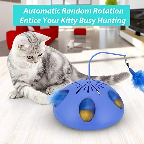 Juguetes interactivos para gatos Wingpet – Juguete automático para gato y ejercitador para gatitos con varita de plumas, pluma giratoria y pista de bolas de gato, ideal para el entretenimiento de gatos, entrenamiento o caza