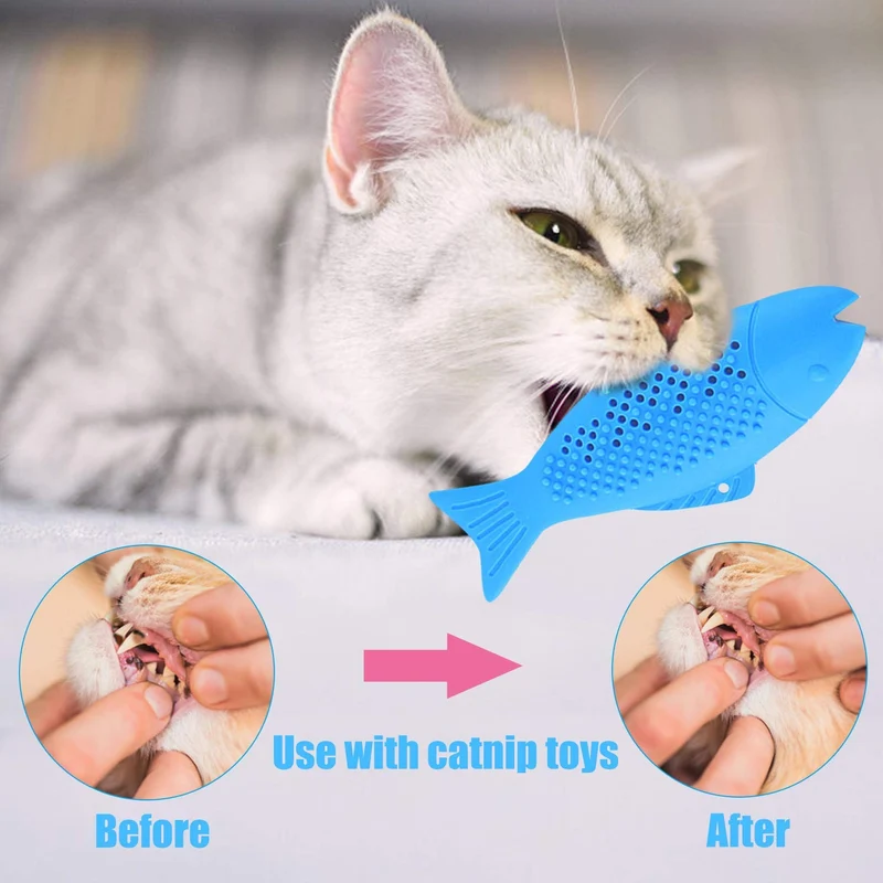 Dillitop Catnip Juguetes para gatos, juguete interactivo de goma natural con forma de pez para gatos, eficaz para limpiar los dientes de gato, cuidado dental, palillo para masticar para mascotas, gatos, 2 unidades