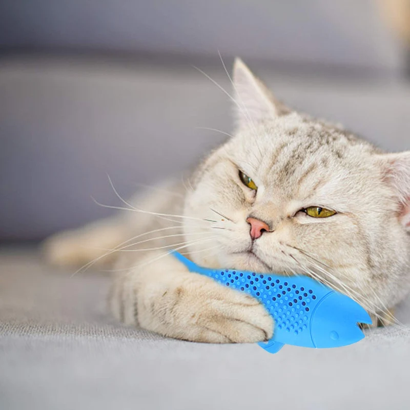 Dillitop Catnip Juguetes para gatos, juguete interactivo de goma natural con forma de pez para gatos, eficaz para limpiar los dientes de gato, cuidado dental, palillo para masticar para mascotas, gatos, 2 unidades